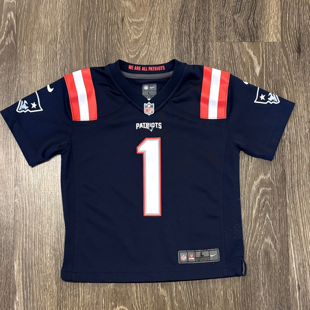 Nike Kids Navy, Red & White New England Patriots #1 Football Jersey
